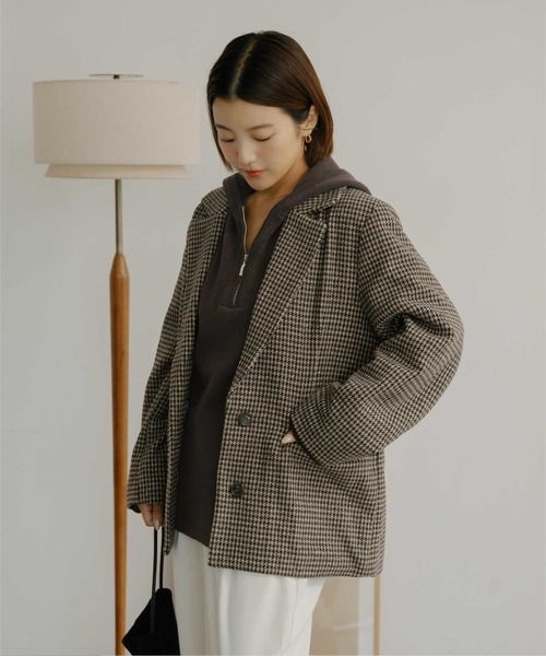 titivate(ティティベイト)の「シャギー/チェックテーラードジャケットコート(テーラードジャケット・レディース・ブラウン/ブラウン系その他/チャコール/ライトベージュ・M/L/S)」の16枚目の写真