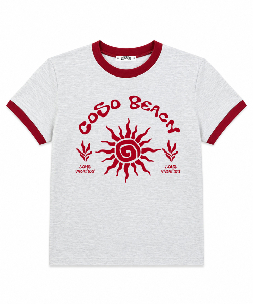COSO（コソ）の「CCアートワークリンガーTシャツ (4 COLORS)（Tシャツ/カットソー・レディース・ホワイト/グレー/オートミール/バーガンディー・1/2）」の7枚目の写真