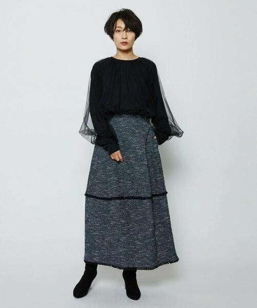 feerique(フィーリック)の「ソフトチュール×天竺ドッキングプルオーバー(Tシャツ/カットソー・レディース・ブラック/ブラウン・2/3)」の12枚目の写真