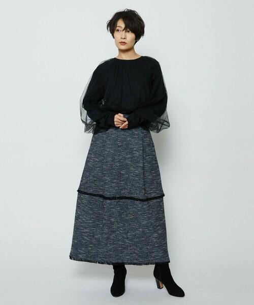 feerique(フィーリック)の「ソフトチュール×天竺ドッキングプルオーバー(Tシャツ/カットソー・レディース・ブラック/ブラウン・2/3)」の13枚目の写真