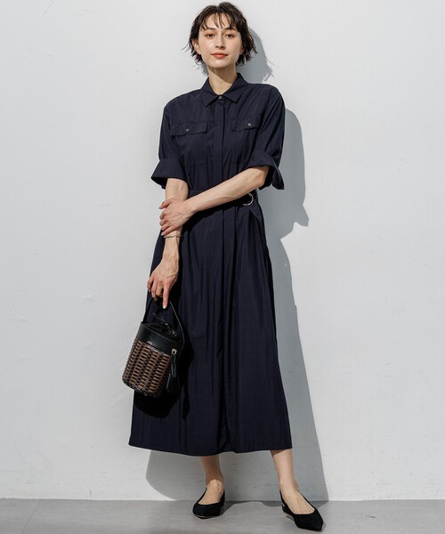 23区 L(ニジュウサンクオオキイサイズ)の「レーヨンタイプライター シャツ ワンピース(ドレス・レディース・黄土色系/ダークブラウン系/ネイビー系・44/46/48/50)」の6枚目の写真