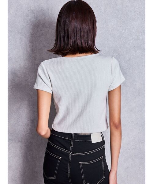 GYDA(ジェイダ)の「GGロゴラインストーンラメテレコハーフスリーブトップス(Tシャツ/カットソー・レディース・ピンク/ブラック/オフホワイト・FREE)」の5枚目の写真
