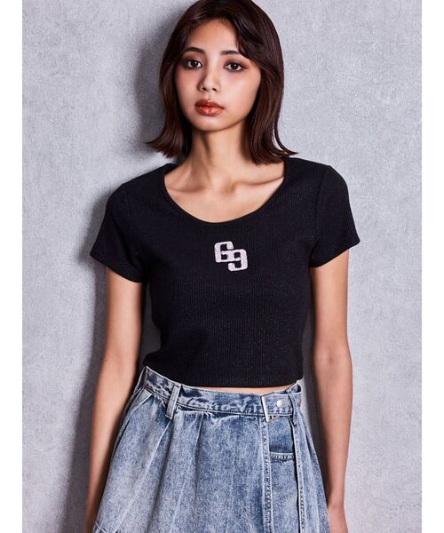 GYDA(ジェイダ)の「GGロゴラインストーンラメテレコハーフスリーブトップス(Tシャツ/カットソー・レディース・ピンク/ブラック/オフホワイト・FREE)」の10枚目の写真