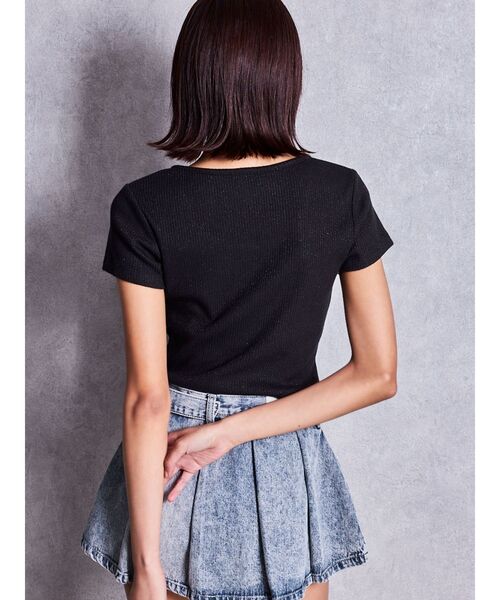 GYDA(ジェイダ)の「GGロゴラインストーンラメテレコハーフスリーブトップス(Tシャツ/カットソー・レディース・ピンク/ブラック/オフホワイト・FREE)」の13枚目の写真