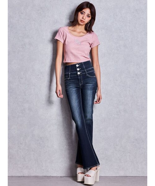 GYDA(ジェイダ)の「GGロゴラインストーンラメテレコハーフスリーブトップス(Tシャツ/カットソー・レディース・ピンク/ブラック/オフホワイト・FREE)」の21枚目の写真