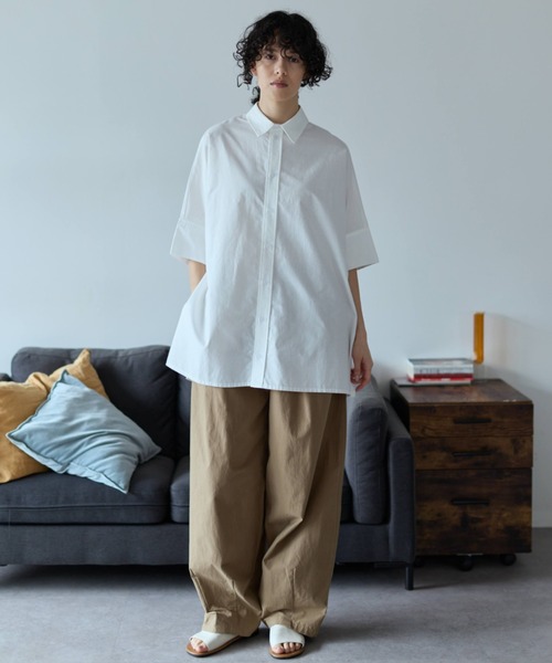 Libra Cue(リブラ キュー)の「ビックシルエットハーフスリーブシャツ(シャツ/ブラウス・レディース・ネイビー/ホワイト/ブラック/ピンク・FREE)」の6枚目の写真