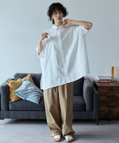 Libra Cue(リブラ キュー)の「ビックシルエットハーフスリーブシャツ(シャツ/ブラウス・レディース・ネイビー/ホワイト/ブラック/ピンク・FREE)」の8枚目の写真