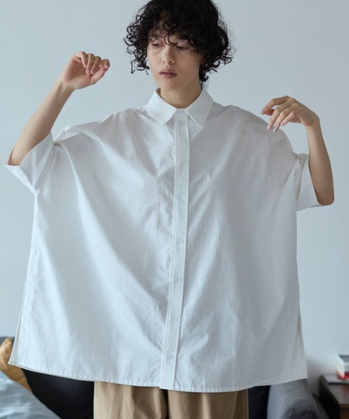 Libra Cue(リブラ キュー)の「ビックシルエットハーフスリーブシャツ(シャツ/ブラウス・レディース・ネイビー/ホワイト/ブラック/ピンク・FREE)」の9枚目の写真