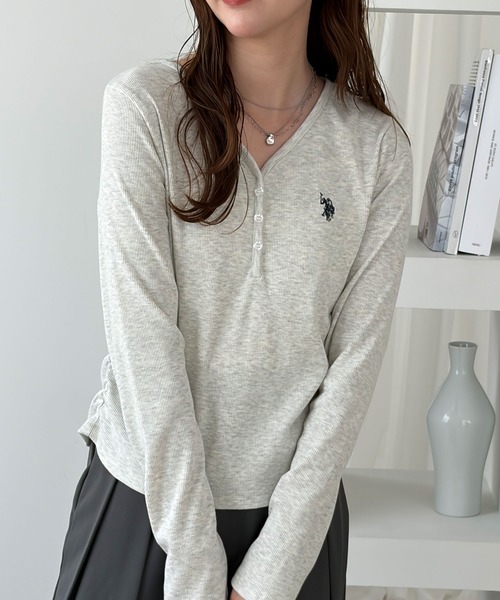 U.S. POLO ASSN.(ユーエスポロアッスン)の「GeeRA別注【U.S. POLO ASSN.】細見え!Vネックヘンリーリブカットソー(Tシャツ/カットソー・レディース・ネイビー/杢グレー/オートミール/グレー系その他/チャコール・X-LARGE/LARGE/MEDIUM/SMALL)」の14枚目の写真