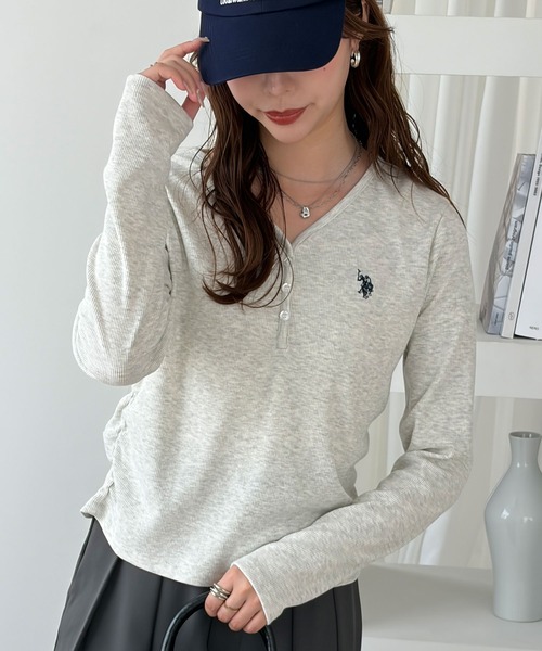 U.S. POLO ASSN.(ユーエスポロアッスン)の「GeeRA別注【U.S. POLO ASSN.】細見え!Vネックヘンリーリブカットソー(Tシャツ/カットソー・レディース・ネイビー/杢グレー/オートミール/グレー系その他/チャコール・X-LARGE/LARGE/MEDIUM/SMALL)」の15枚目の写真
