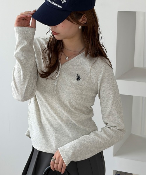 U.S. POLO ASSN.(ユーエスポロアッスン)の「GeeRA別注【U.S. POLO ASSN.】細見え!Vネックヘンリーリブカットソー(Tシャツ/カットソー・レディース・ネイビー/杢グレー/オートミール/グレー系その他/チャコール・X-LARGE/LARGE/MEDIUM/SMALL)」の16枚目の写真