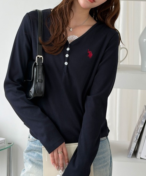U.S. POLO ASSN.(ユーエスポロアッスン)の「GeeRA別注【U.S. POLO ASSN.】細見え!Vネックヘンリーリブカットソー(Tシャツ/カットソー・レディース・ネイビー/杢グレー/オートミール/グレー系その他/チャコール・X-LARGE/LARGE/MEDIUM/SMALL)」の21枚目の写真
