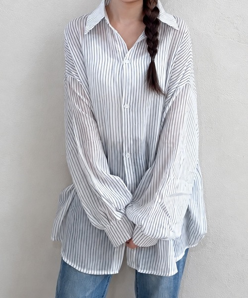 NOLITA LABORATORY(ノリータラボラトリー)の「【 NOLITA / ノリータ 】バックドロスト シアー ストライプ 長袖 ブラウス(シャツ/ブラウス・レディース・ホワイト/ピンク/イエロー/オレンジ・FREE)」の6枚目の写真