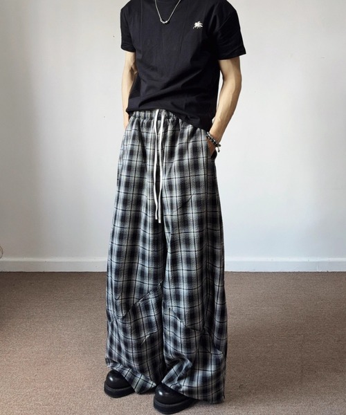 UP START(アップスタート)の「【Bls】 【ZM】【Bling Leads】シボ加工チェックイージーパンツ(BL)(その他パンツ・メンズ・ブラック・MEDIUM/X-LARGE/LARGE)」の7枚目の写真