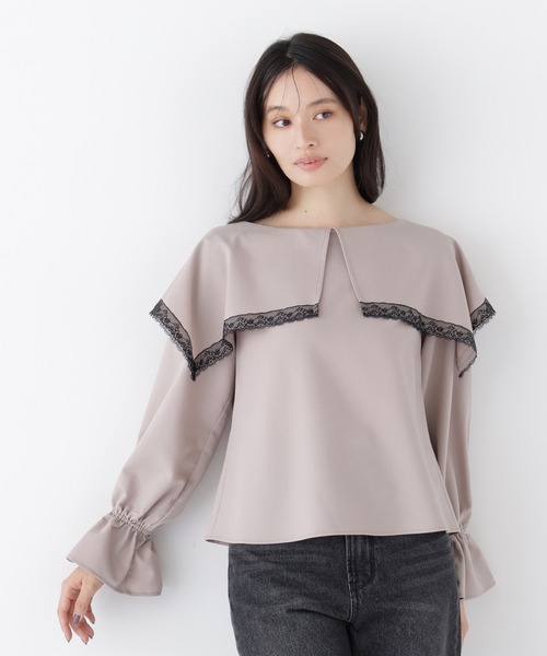 NATURAL BEAUTY BASIC(ナチュラルビューティーベーシック)の「ビッグカラーブラウス(シャツ/ブラウス・レディース・グレイッシュベージュ/オフホワイト/チャコールグレー・フリ-)」の6枚目の写真