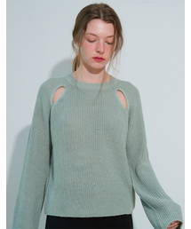Round Shoulder Cutting Knit (Grayish_mint)