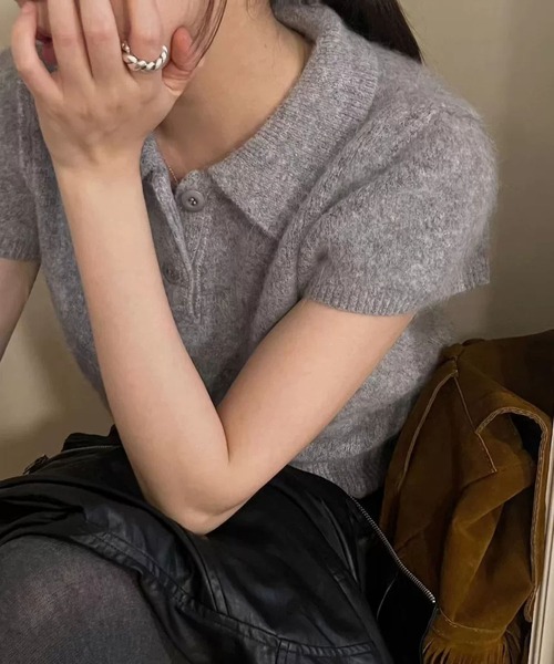 MAISON DE THERESE(メゾン ド テレーズ)の「コンパクトパフスリーブポロニット(ニット/セーター・レディース・PINK/GRAY/アイボリー・FREE)」の6枚目の写真