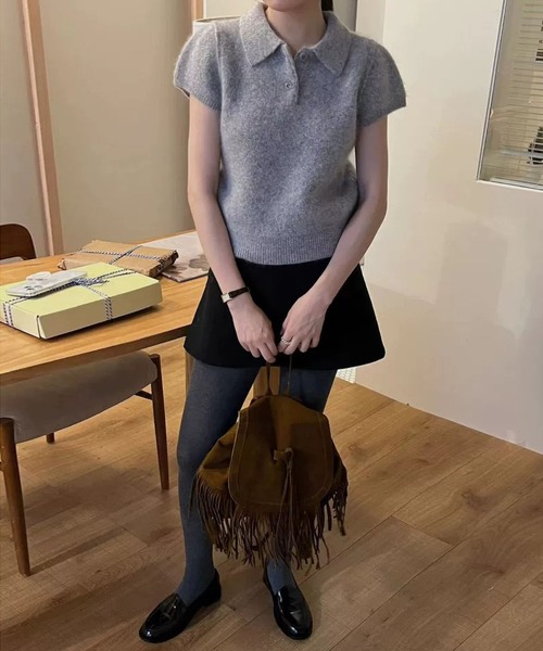 MAISON DE THERESE(メゾン ド テレーズ)の「コンパクトパフスリーブポロニット(ニット/セーター・レディース・PINK/GRAY/アイボリー・FREE)」の7枚目の写真
