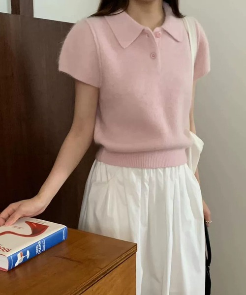 MAISON DE THERESE(メゾン ド テレーズ)の「コンパクトパフスリーブポロニット(ニット/セーター・レディース・PINK/GRAY/アイボリー・FREE)」の15枚目の写真