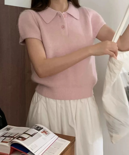 MAISON DE THERESE(メゾン ド テレーズ)の「コンパクトパフスリーブポロニット(ニット/セーター・レディース・PINK/GRAY/アイボリー・FREE)」の16枚目の写真