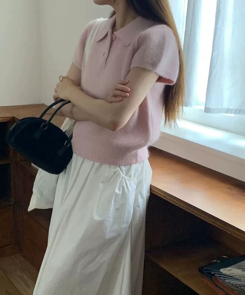 MAISON DE THERESE(メゾン ド テレーズ)の「コンパクトパフスリーブポロニット(ニット/セーター・レディース・PINK/GRAY/アイボリー・FREE)」の17枚目の写真