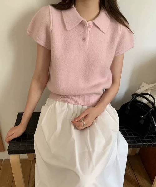 MAISON DE THERESE(メゾン ド テレーズ)の「コンパクトパフスリーブポロニット(ニット/セーター・レディース・PINK/GRAY/アイボリー・FREE)」の18枚目の写真