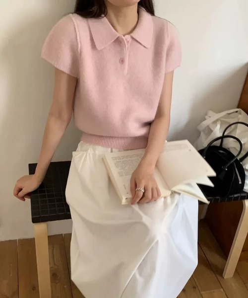 MAISON DE THERESE(メゾン ド テレーズ)の「コンパクトパフスリーブポロニット(ニット/セーター・レディース・PINK/GRAY/アイボリー・FREE)」の19枚目の写真