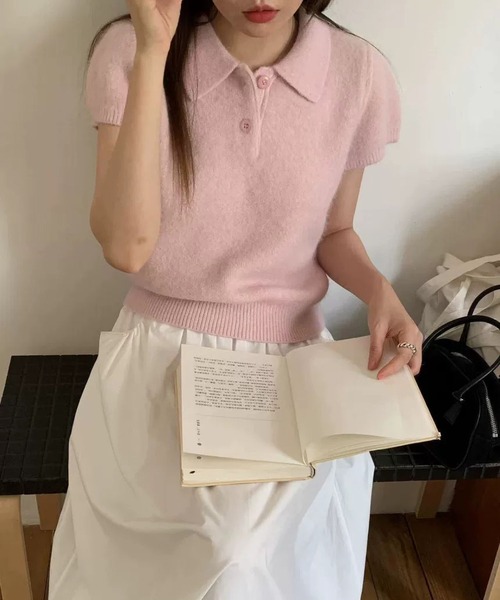 MAISON DE THERESE(メゾン ド テレーズ)の「コンパクトパフスリーブポロニット(ニット/セーター・レディース・PINK/GRAY/アイボリー・FREE)」の20枚目の写真