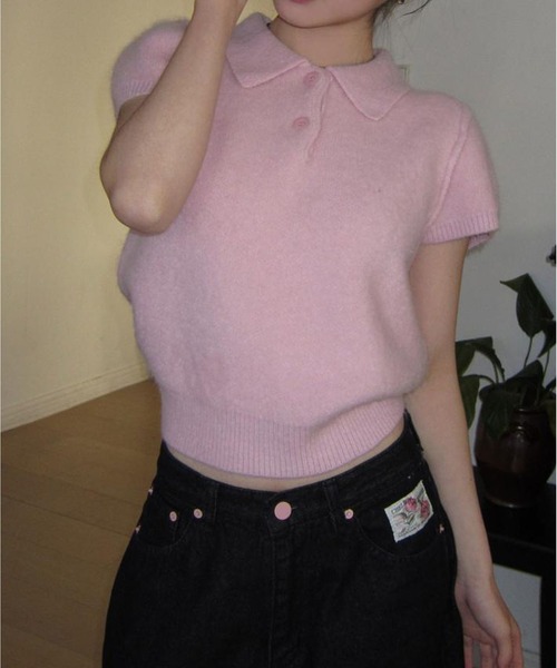 MAISON DE THERESE(メゾン ド テレーズ)の「コンパクトパフスリーブポロニット(ニット/セーター・レディース・PINK/GRAY/アイボリー・FREE)」の22枚目の写真