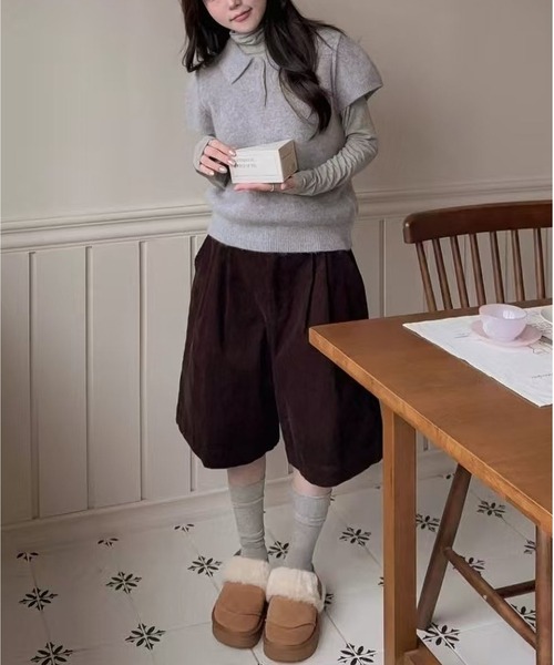 MAISON DE THERESE(メゾン ド テレーズ)の「コンパクトパフスリーブポロニット(ニット/セーター・レディース・PINK/GRAY/アイボリー・FREE)」の10枚目の写真