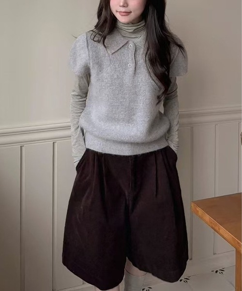 MAISON DE THERESE(メゾン ド テレーズ)の「コンパクトパフスリーブポロニット(ニット/セーター・レディース・PINK/GRAY/アイボリー・FREE)」の12枚目の写真
