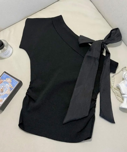 Riff（リフ）の「ワンショルリボンストラップトップス（Tシャツ/カットソー・レディース・アイボリー/ブラック・FREE）」の11枚目の写真