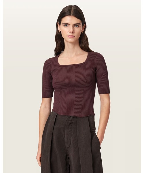 ALLSAINTS(オールセインツ)の「CRUZ HALLY RIBBED KNIT TOP | CRUZ HALLY リブ ニット トップ(ニット/セーター・レディース・ブラウン系その他・XS)」の1枚目の写真