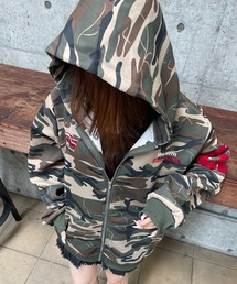 meJane（ミージェーン）の「カモフラージュ柄 ナンバリングジップパーカー（パーカー）」