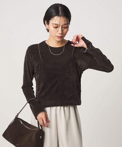 green label relaxing(グリーンレーベルリラクシング)の「シアーフロッキー キャミソール(キャミソール・レディース・ブラック/ダークブラウン/グレー系・FREE)」の3枚目の写真