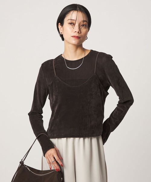 green label relaxing(グリーンレーベルリラクシング)の「シアーフロッキー キャミソール(キャミソール・レディース・ブラック/ダークブラウン/グレー系・FREE)」の11枚目の写真