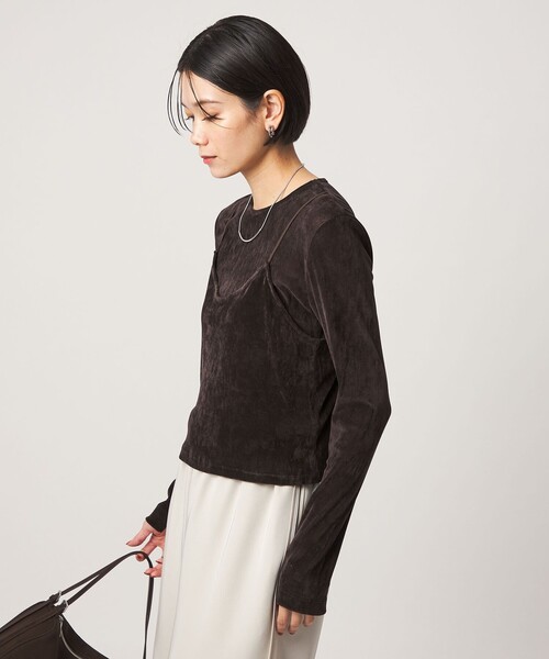 green label relaxing(グリーンレーベルリラクシング)の「シアーフロッキー キャミソール(キャミソール・レディース・ブラック/ダークブラウン/グレー系・FREE)」の12枚目の写真