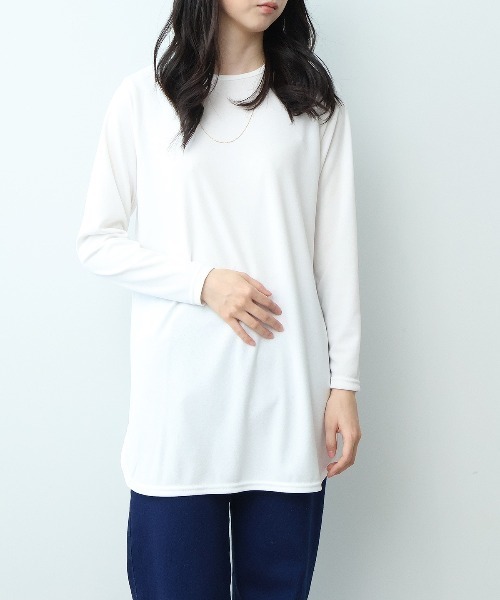 MB mint breeze(エムビーミントブリーズ)の「【大きいサイズ】ラウンドヘムロンT(Tシャツ/カットソー・レディース・オフホワイト/ブラック・4L/3L/LL/5L/6L)」の2枚目の写真