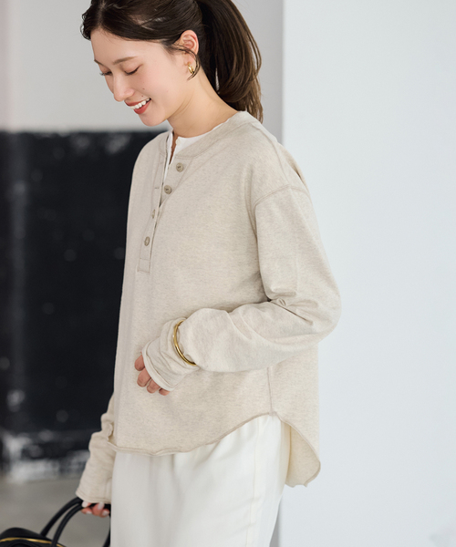 FRAMeWORK（フレームワーク）の「ダブルヘンリーネック（Tシャツ/カットソー・レディース・チャコールグレー/アイボリー/ホワイト・FREE）」の3枚目の写真