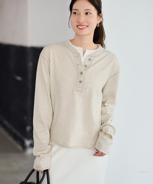 FRAMeWORK（フレームワーク）の「ダブルヘンリーネック（Tシャツ/カットソー・レディース・チャコールグレー/アイボリー/ホワイト・FREE）」の15枚目の写真
