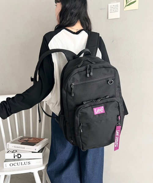Lee（リー）の「Lee.撥水ポリエステル フロントメッシュリュック.2層式 バックパック（バックパック/リュック・レディース・ブラック×グリーン/ブラック×ブラック/ブラック×ピンク/ブラック×ホワイト/ブラック×パープル・FREE）」の3枚目の写真