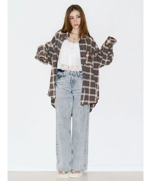 EVRIS(エヴリス)の「SUNNYオーバーサイズチェックシャツ 秋服(シャツ/ブラウス・レディース・ブラック/グレー・FREE)」の7枚目の写真