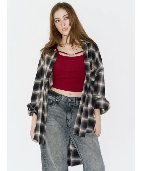 EVRIS(エヴリス)の「SUNNYオーバーサイズチェックシャツ 秋服(シャツ/ブラウス・レディース・ブラック/グレー・FREE)」の13枚目の写真