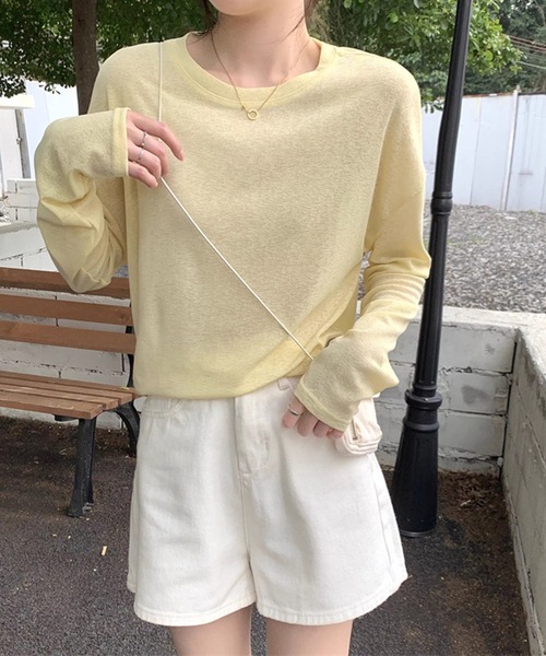 shyam inspiration（シャムインスピレーション）の「カラーシアーベーシック長袖トップス（Tシャツ/カットソー・レディース・イエロー/ブラック/ホワイト・F）」の8枚目の写真