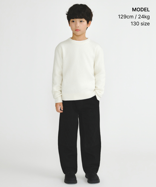 MUSINSA STANDARD KIDS（ムシンサスタンダードキッズ）の「[ビクトリアウール] ミニマルリブクルーネックニット [クリーム]（ニット/セーター・レディース・その他・120/130/140/150/160）」の2枚目の写真