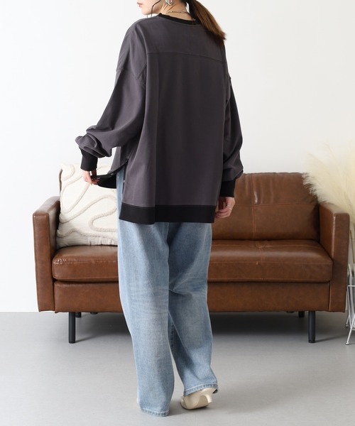 Arinomama(アリノママ)の「Arinomama 260gミニ裏毛 サイドボタン配色リブトレーナー(Tシャツ/カットソー・レディース・杢グレー/スミクロ/ブラウン・FREE)」の12枚目の写真