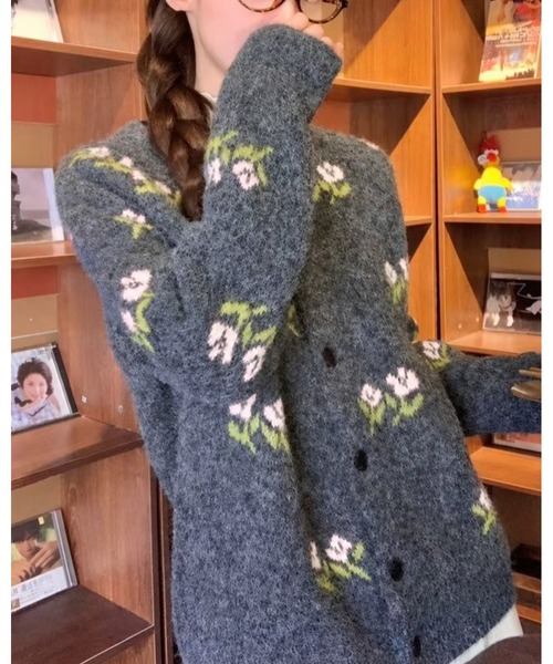 inst.ALL(インストール)の「小花柄ジャカードニットカーディガン(カーディガン/ボレロ・レディース・ライトグリーン/グレー/レッド・M)」の7枚目の写真