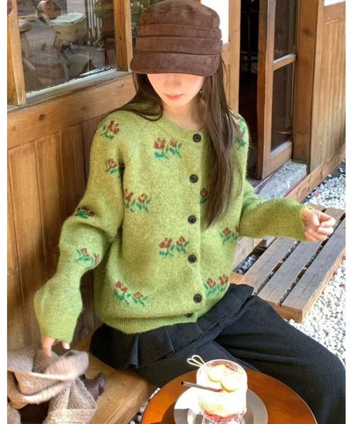 inst.ALL(インストール)の「小花柄ジャカードニットカーディガン(カーディガン/ボレロ・レディース・ライトグリーン/グレー/レッド・M)」の16枚目の写真