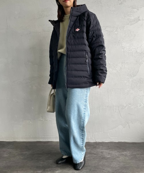 羊毛質感聚酯纖維中長版連帽羽絨外套