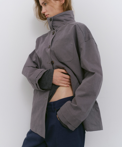 CACELE（カッセル）の「リラックスシルエットのポケット付きコットンジャケット、ダスティグレー（その他アウター・レディース・その他・FREE）」の7枚目の写真